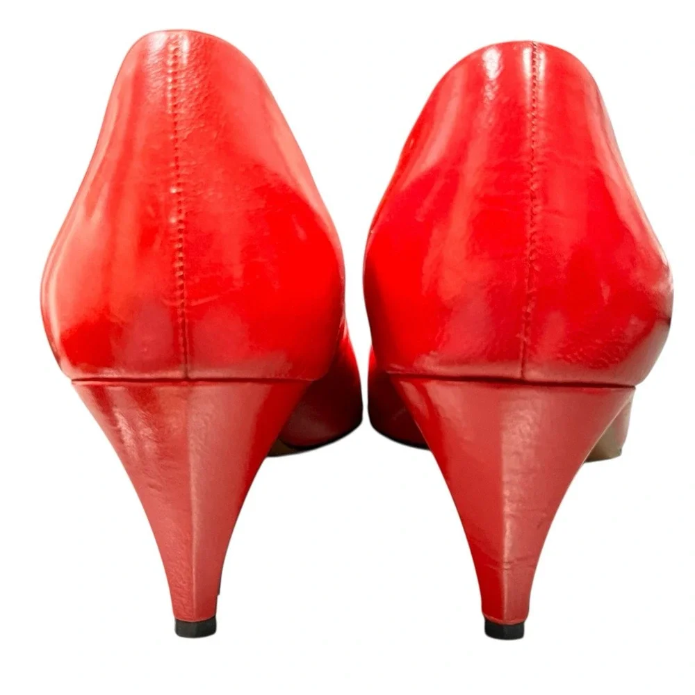 Vtg Easy Spirit Leather Pumps Sz 9 Red Beaded Bow Detail 2.75